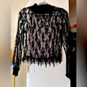 Sheer printed black top